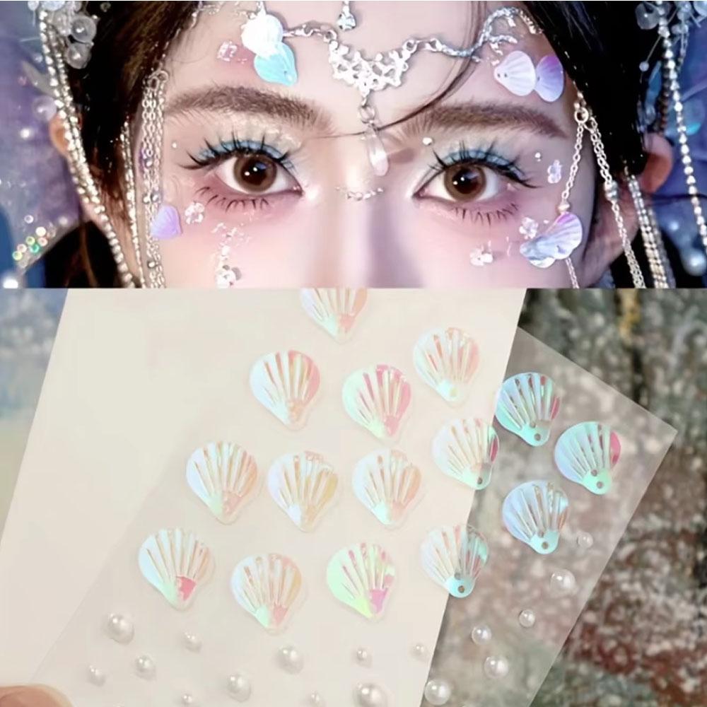 Body Jewelry Stickers - 1 Lembar Stiker Mutiara Campuran Cangkang