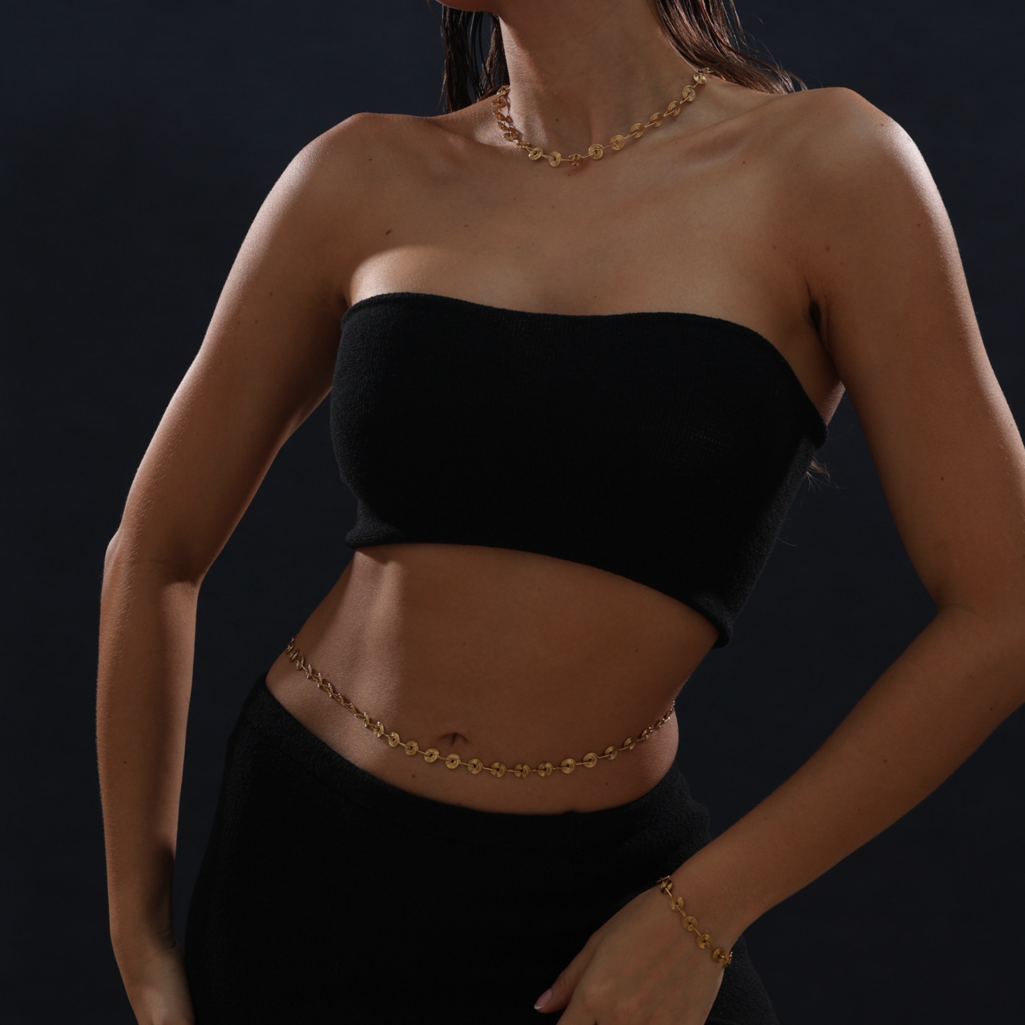 Body Jewelry Gold Plated - Rantai Pinggang Spiral Lapis Baja Tahan