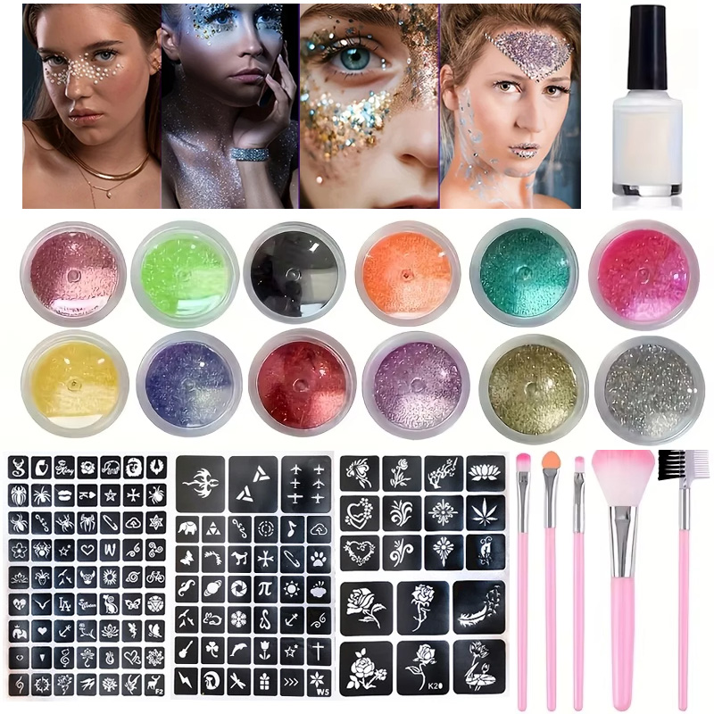 Body Jewelry Glue - 12 Warna Glitter DIY Flash Tattoo,