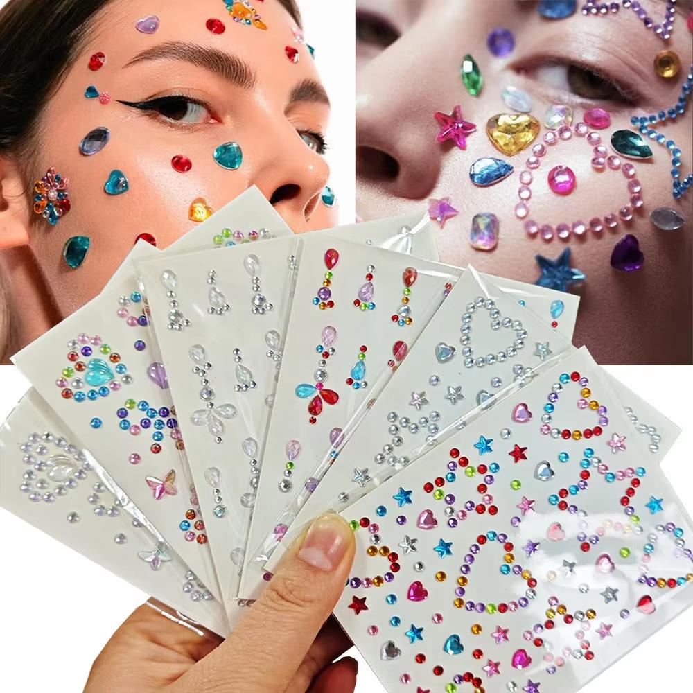 Body Jewelry Stickers - 1 Lembar Stiker Berlian Imitasi Wajah